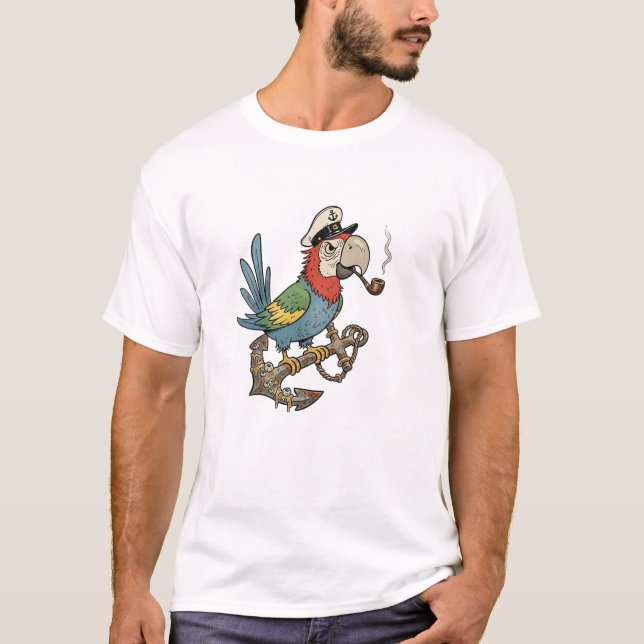 Captain Parrot on Rusty Anchor T-Shirt (Vorderseite)