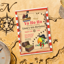 Captain Parrot Treasure Pirate Boy's Birthday Inv