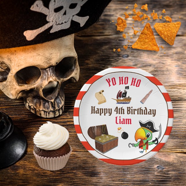 Captain Parrot Treasure Pirate Boy's Birthday Pappteller (Von Creator hochgeladen)