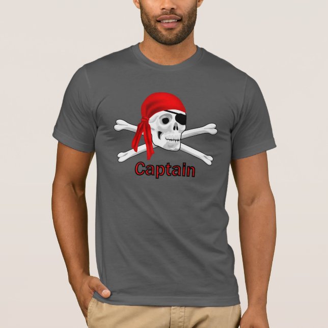 Captain Pirate Skull & Bones Mens Black T - Shirt (Vorderseite)