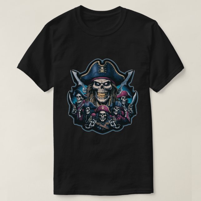 Captain Pirate und seine Skelett-Crew T-Shirt (Design vorne)