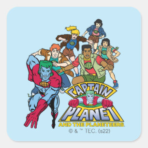 Captain Planet & the Planeteers Group Logo Graphic Quadratischer Aufkleber