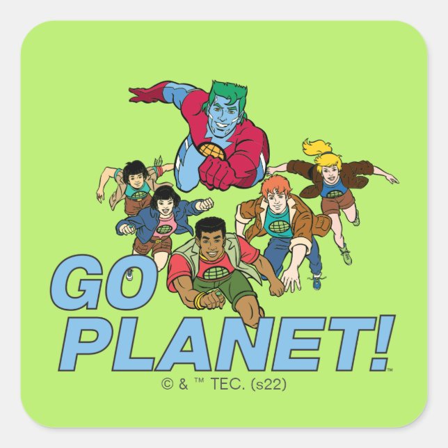 Captain Planet und die Planeten - Go Planet! Quadratischer Aufkleber (Vorderseite)