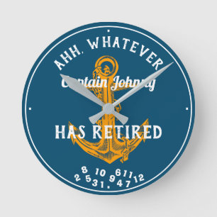 Captain Sailor Has Retired Any Name Blue Funny Runde Wanduhr
