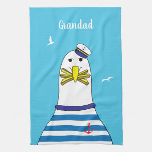 Captain Sailor Seagull Funny Cartoon Charakter Geschirrtuch