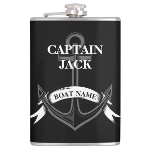 Captain Ship Anchor Black Nautical Custom Flachmann