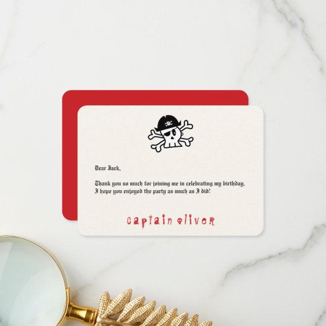 Captain Skull Kindergeburtstag von Pirate Dankesch Dankeskarte (Vorderseite/Rückseite Beispiel)