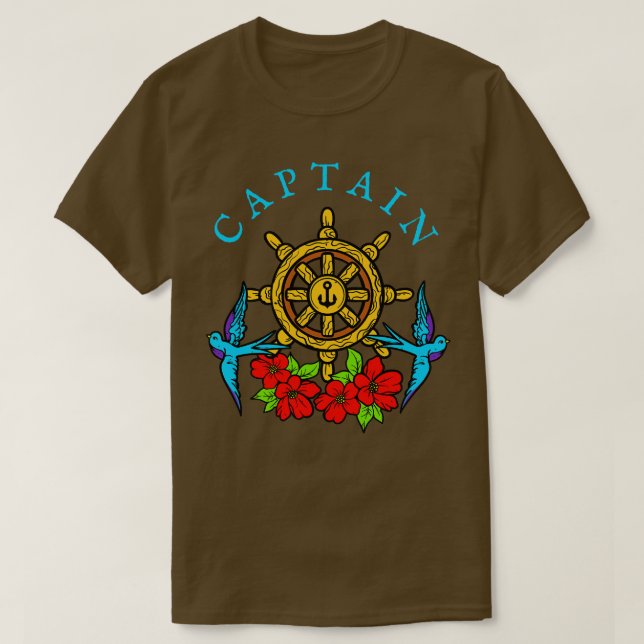 Captain Tattoo Art Sailing Helm T-Shirt (Design vorne)