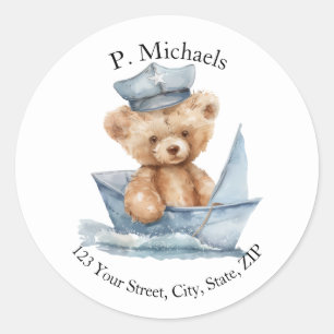 Captain Teddy Bear Round-Address-Label Runder Aufkleber