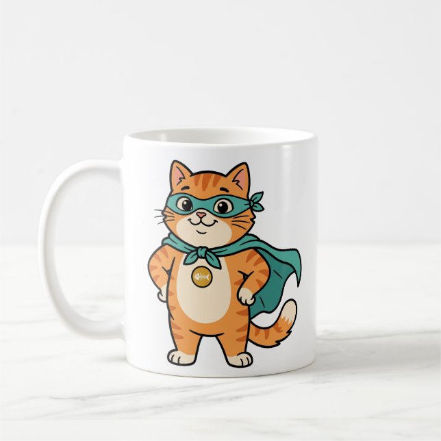 Captain Whiskerton – Süßer Superheld Orangefarbene Kaffeetasse (Links)