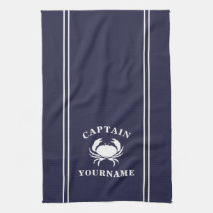 Captain Your Name Crab Navy Blue Kitetücher Geschirrtuch