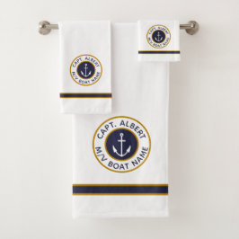 Captain Your Name White Navy Blue Gold Handtuch Se Badhandtuch Set