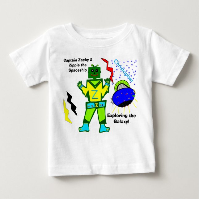 Captain Zacky Green Robot Zippie Spaceship Baby T-shirt (Vorderseite)
