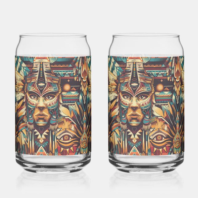 Captivating Blue "Mesoamerican Motif" 16oz Can Gla Dosenglas (Vorderseite)