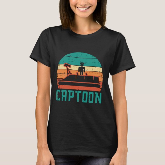 Captoon Boat Sunset Retro Pontoon Captain Men Boys T-Shirt (Vorderseite)