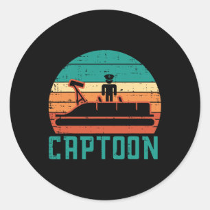 Captoon Boot Sonnenuntergang Retro Ponton Kapitän Runder Aufkleber