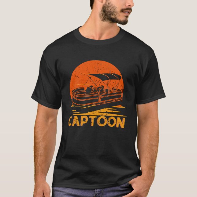 Captoon Pontoon Boat Captain Retro Sunset T-Shirt (Vorderseite)