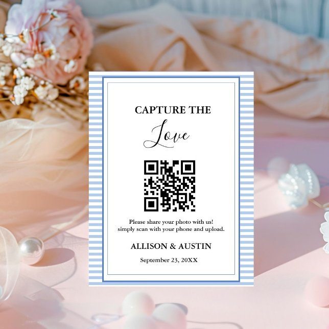Capture Liebe QR CodeDusty Blue Hochzeit Sockelschild (Von Creator hochgeladen)
