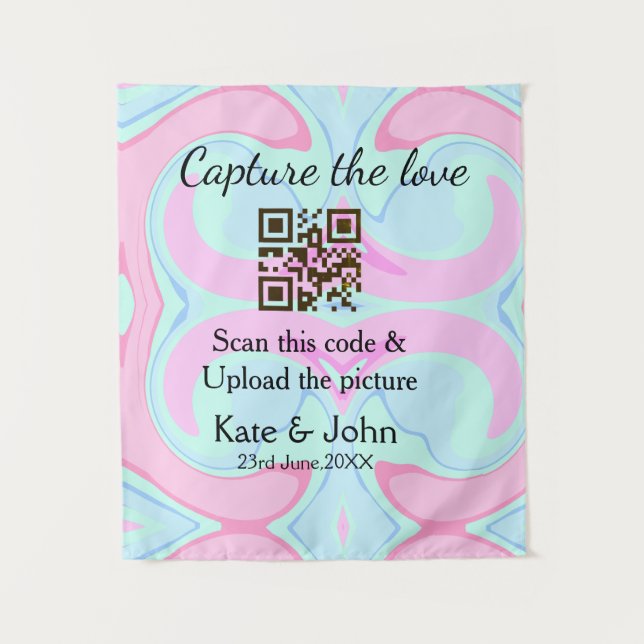 Capture the Liebe add QR Scan marmorfarben blau mi Wandteppich (Vorderseite)
