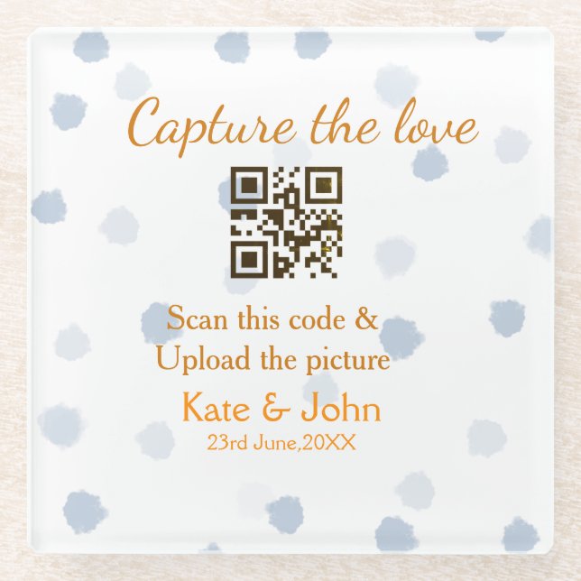 Capture the Liebe add QR scan upload image blue Glasuntersetzer (Vorderseite)