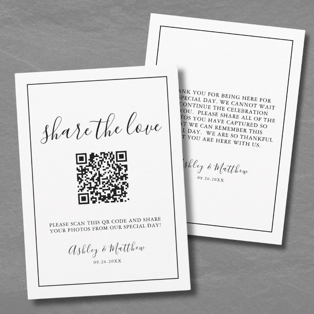 Capture the Liebe Guest Wedding Foto QR Code Begleitkarte (QR Code Share The Love Photos Black White Wedding Enclosure Card)