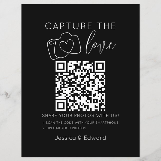 Capture the Liebe QR Code Black Chic Moderne Hochz (Vorderseite)