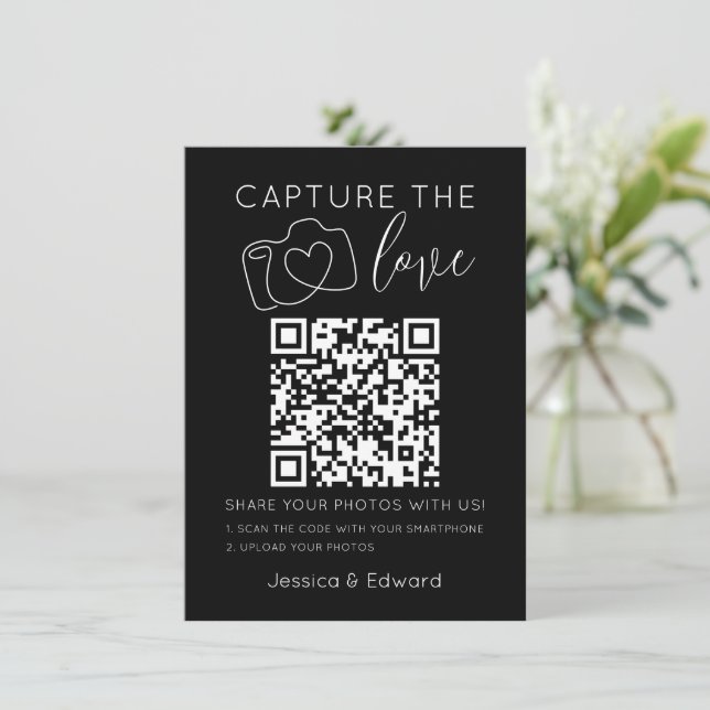 Capture the Liebe QR Code Black Chic Moderne Hochz (Stehend Vorderseite)