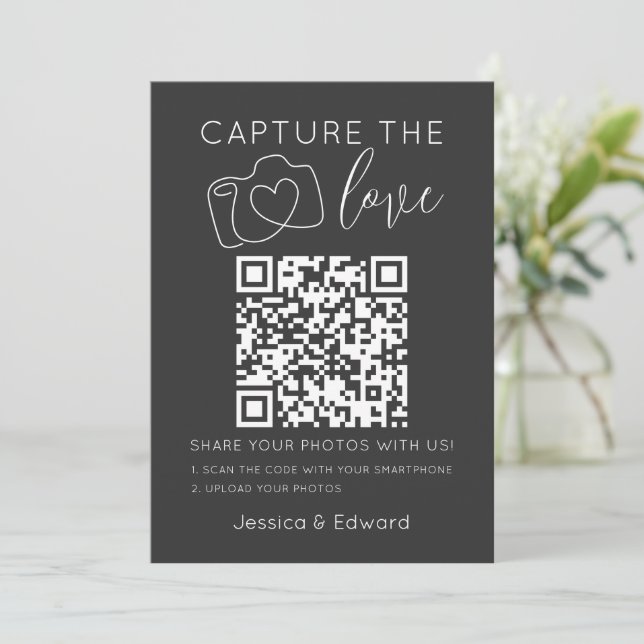 Capture the Liebe QR Code Gray Chic Moderne Hochze (Stehend Vorderseite)