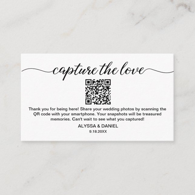 Capture the Liebe QR Code Hochzeit Foto Share Begleitkarte (Vorderseite)