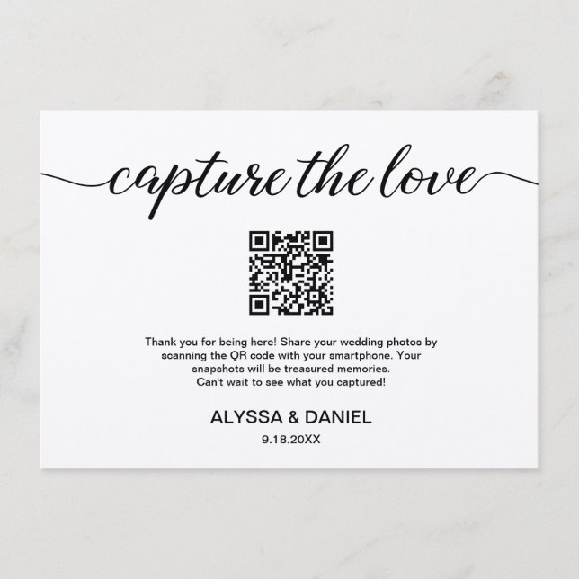 Capture the Liebe QR Code Hochzeit Foto Sharing Begleitkarte (Vorderseite)