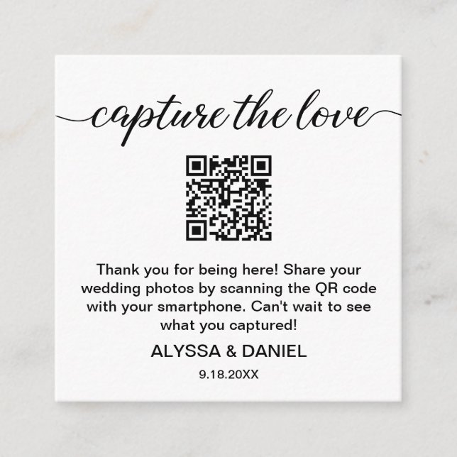 Capture the Liebe QR Code Hochzeit Foto Sharing Begleitkarte (Vorderseite)