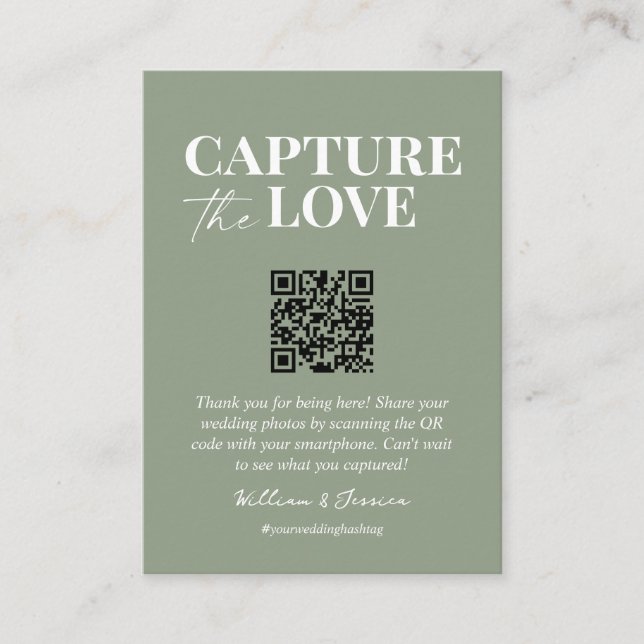 Capture the Liebe QR Code Hochzeit Foto Sharing Begleitkarte (Vorderseite)