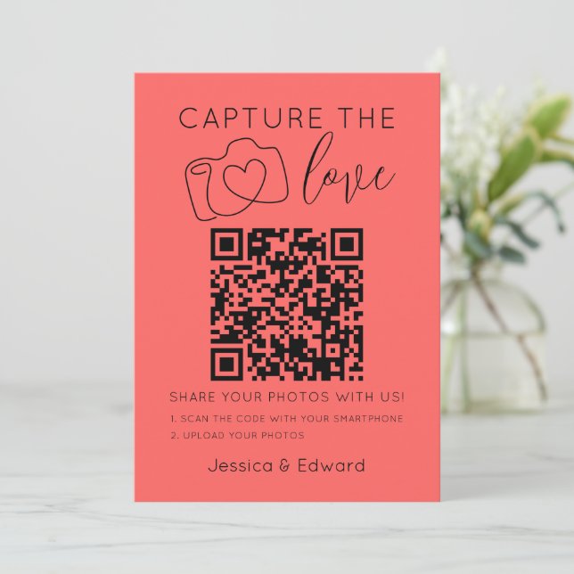 Capture the Liebe QR Code Pastel Red Modern Weddin (Stehend Vorderseite)