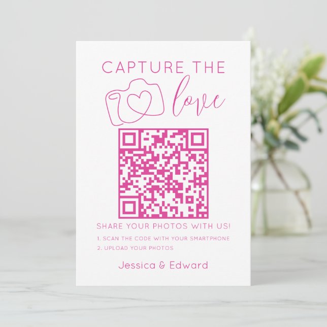 Capture the Liebe QR Code Rosa Chic Moderne Hochze (Stehend Vorderseite)