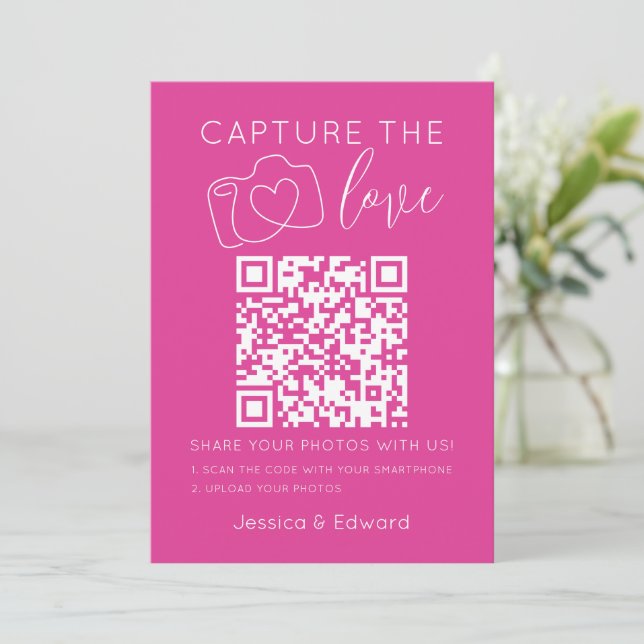 Capture the Liebe QR Code Rosa Chic Moderne Hochze (Stehend Vorderseite)