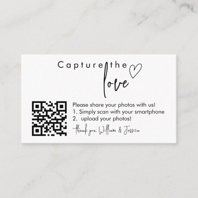 Capture the Liebe QR Code, Wedding Foto Signs Begleitkarte (Vorderseite)