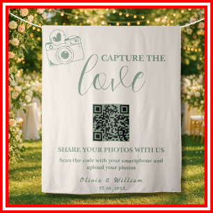 Capture the Liebe Sage Green QR Wedding Background Wandteppich