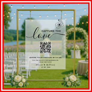 Capture The Love Foto QR Frosted Hochzeitsschild Acrylschild