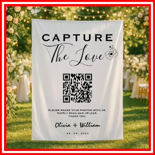 Capture The Love Moderne QR-Code-Hochzeitskulisse Wandteppich
