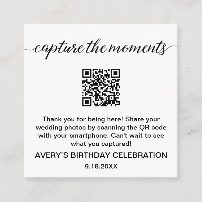 Capture the Moments QR-Code-Foto-Sharing  Begleitkarte (Vorderseite)