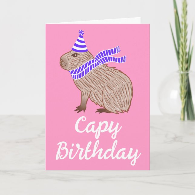 Capy Birthday Funny Capybara Lover Pink Gruß Karte (Vorderseite)