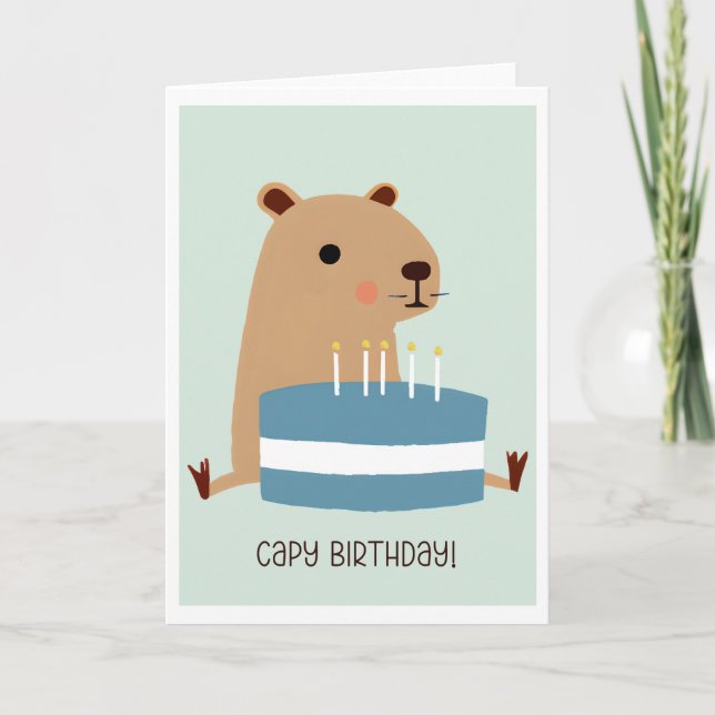 Capy Birthday Funny Punny Capybara und Cake Karte (Vorderseite)