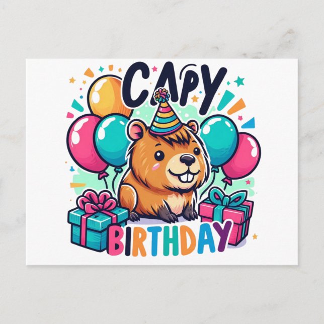 Capy Birthday - Niedliches Capybara Party Design Postkarte (Vorderseite)