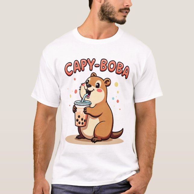 Capy Boba - Niedlich Capybara T-Shirt (Vorderseite)