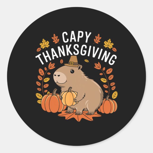 Capy Erntedank Funny Capybyra Erntedank Fall Runder Aufkleber (Vorderseite)