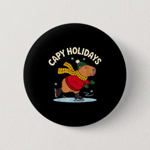 Capy Ferien Eislaufen Capybara Lustiges Weihnachte Button