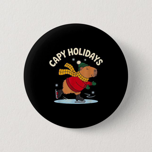 Capy Ferien Eislaufen Capybara Lustiges Weihnachte Button (Vorderseite)