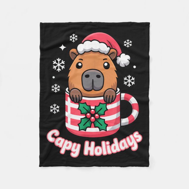 Capy Ferien Süßer Capybara Weihnachtsmann Hut  Fleecedecke (Vorderseite)