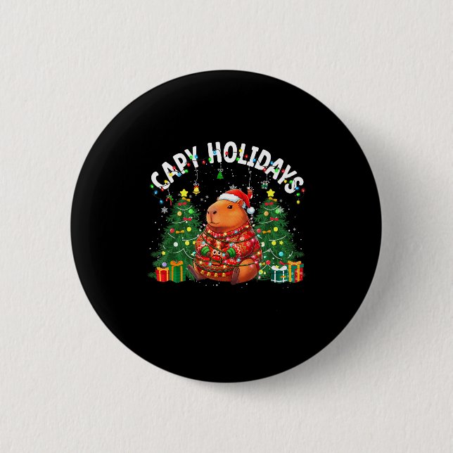 Capy Holidays Capybara Santa Hat Xmas Men Women Ki Button (Vorderseite)
