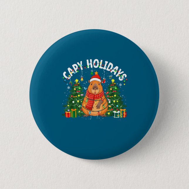 Capy Holidays Capybara Santa Hat Xmas Men Women Ki Button (Vorderseite)